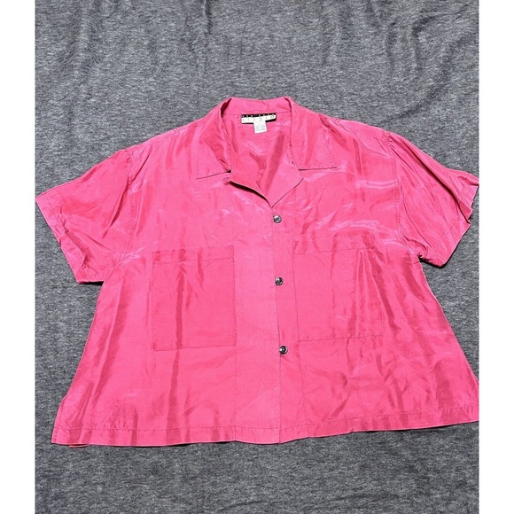 New York Studio Top Womens Large Silk Front Pockets Buttons Workcore Boxy Loose - Picture 2 of 8
